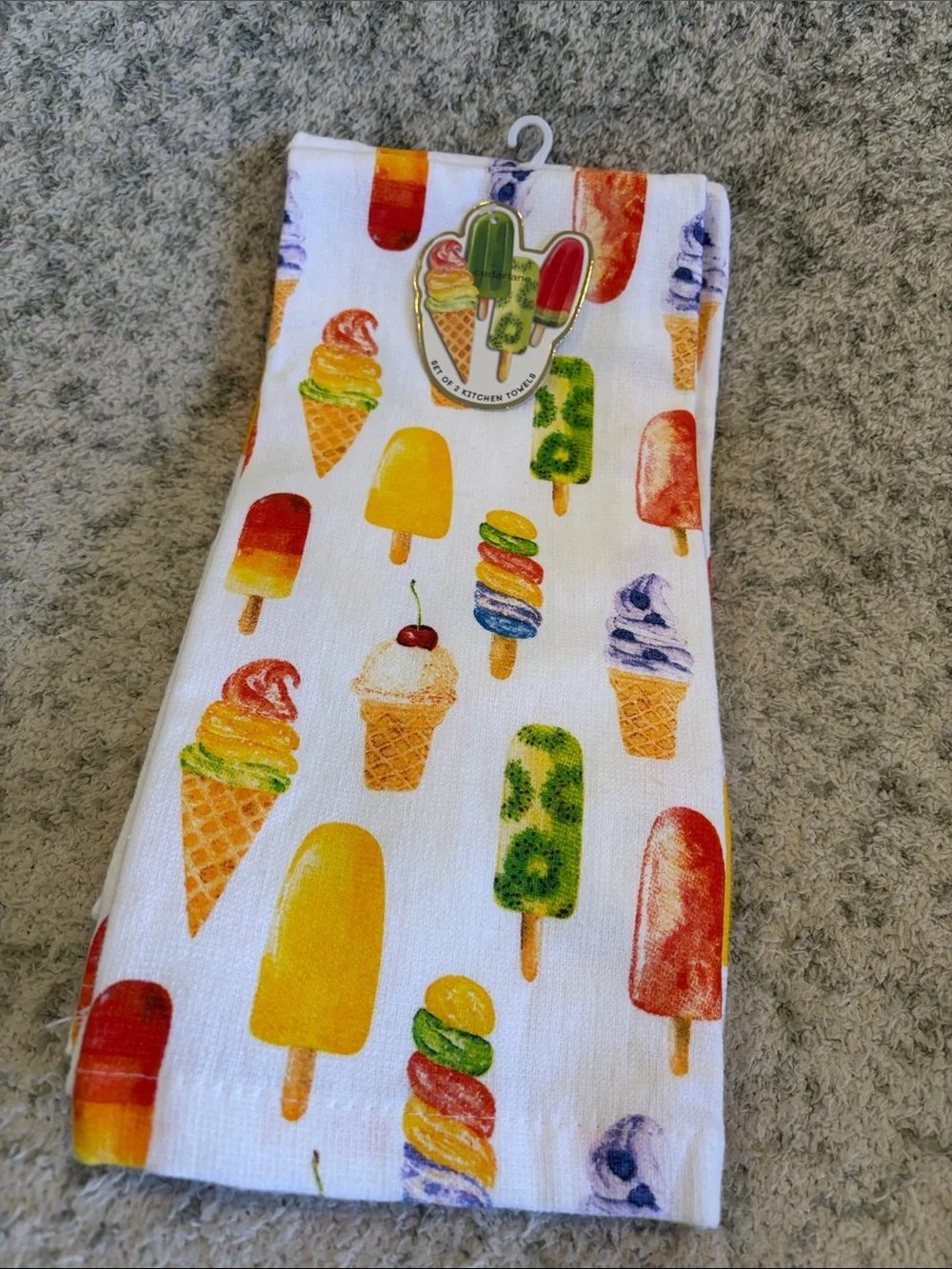 Ice Cream & Popsicle Kitchen Towels Set of 2 NWT Cotton 18x28” Cedarlane
